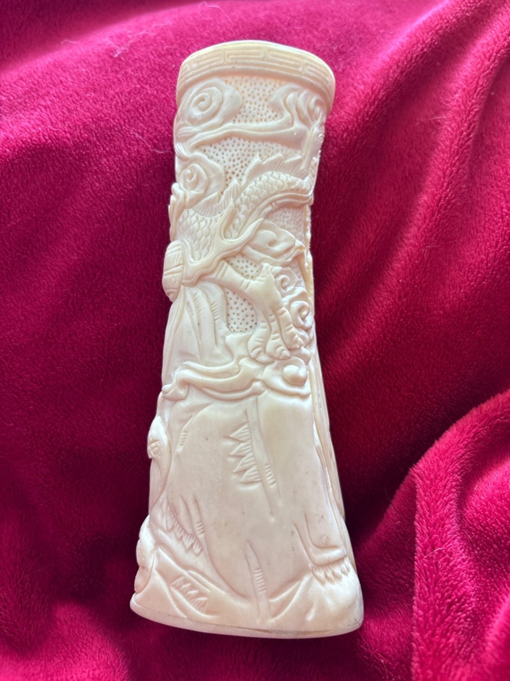 1910 Weller Pottery Clinton Carved Ivory 6” Vase Asian Dragon